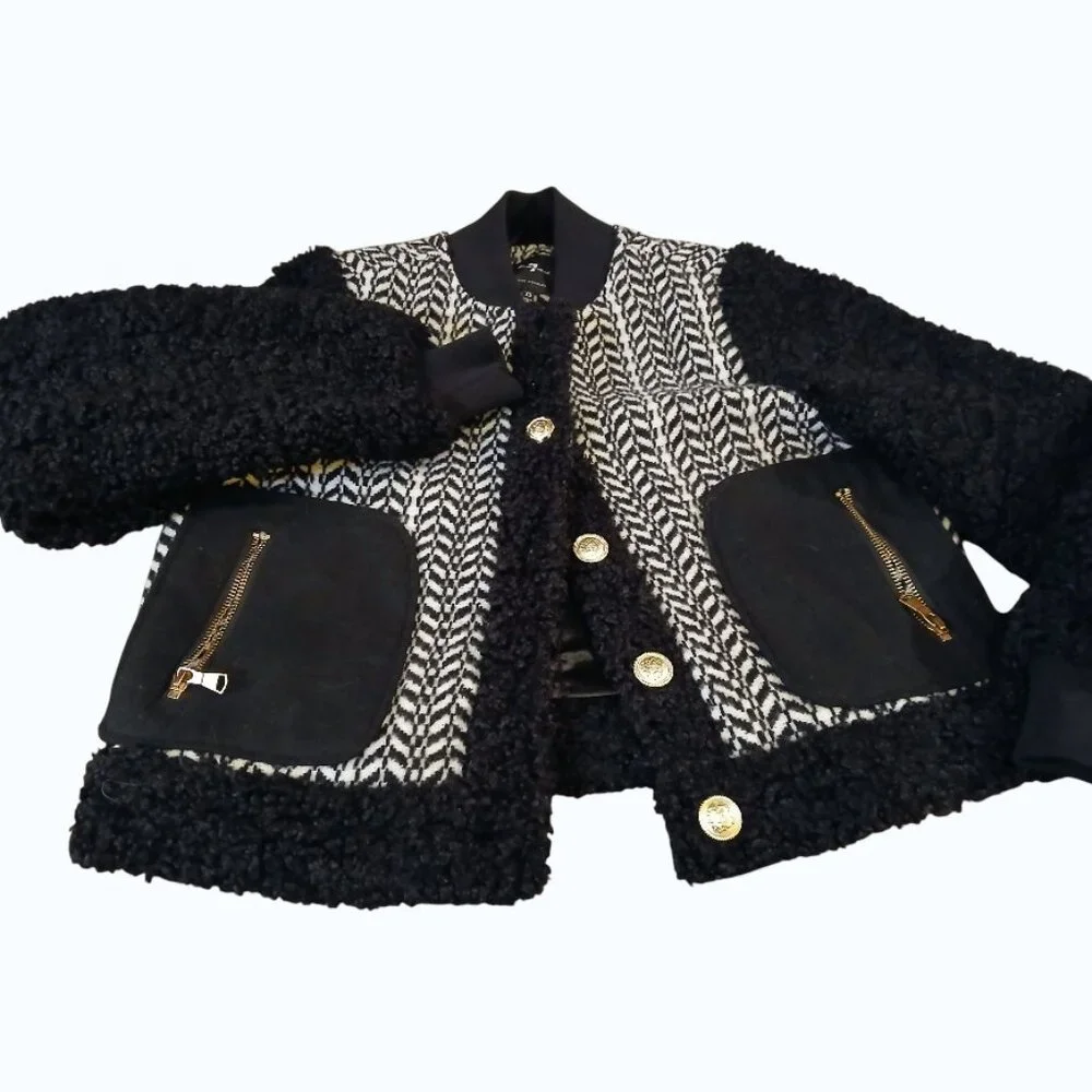 7 FOR ALL MANKIND Tweed Sherpa Bomber Jacket - Like New - Picture 4 of 15